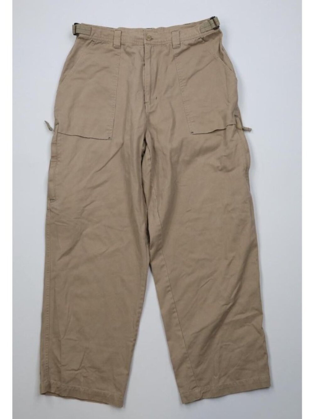 Vintage 90s Y2K Streetwear Mens 34x30 Baggy Utility Wide Leg Pants Beige Cotton